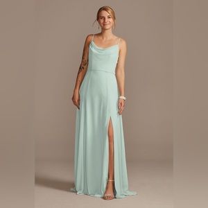David’s Bridal Cowl Neck Bridesmaids Dress with Slit Dusty Sage Size 4